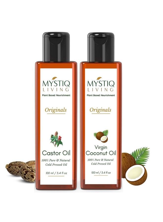 Originals Combo Virgin Coconut Oil & Castor Oil; For Hair & Skin ; Cold Pressed Castor & Coconut Combo200 Ml (Pack Of 2) 100 Ml Each