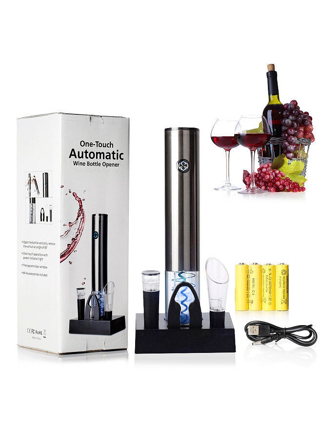 Automatic Bottle Opener Set Electric Corkscrew with Wine Pourer Vacuum Stopper Foil Cutter Charging Base for Red Wine Home Kitchen Party Bar Wedding