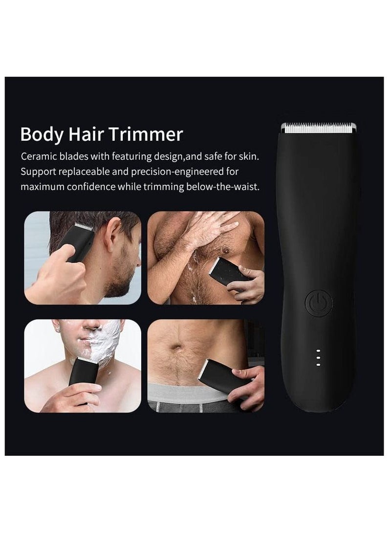 Body Trimmer for Men and Women, Ball Shaver, Electric Groin Pubic Hair Trimmer, Waterproof Wet/Dry Groomer, Replaceable Ceramic Male Hygiene Razor Clippers, Standing Recharge Dock