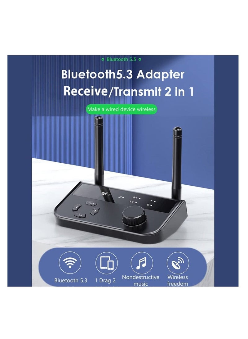 SYOSI, Bluetooth 5.3 Audio Adapter, 2 in 1 Bluetooth Wireless AUX Receiver 1 Drag 2 for TV, Wireless Music Transmitter for Headphones Speakers, Car, Home Stereo System
