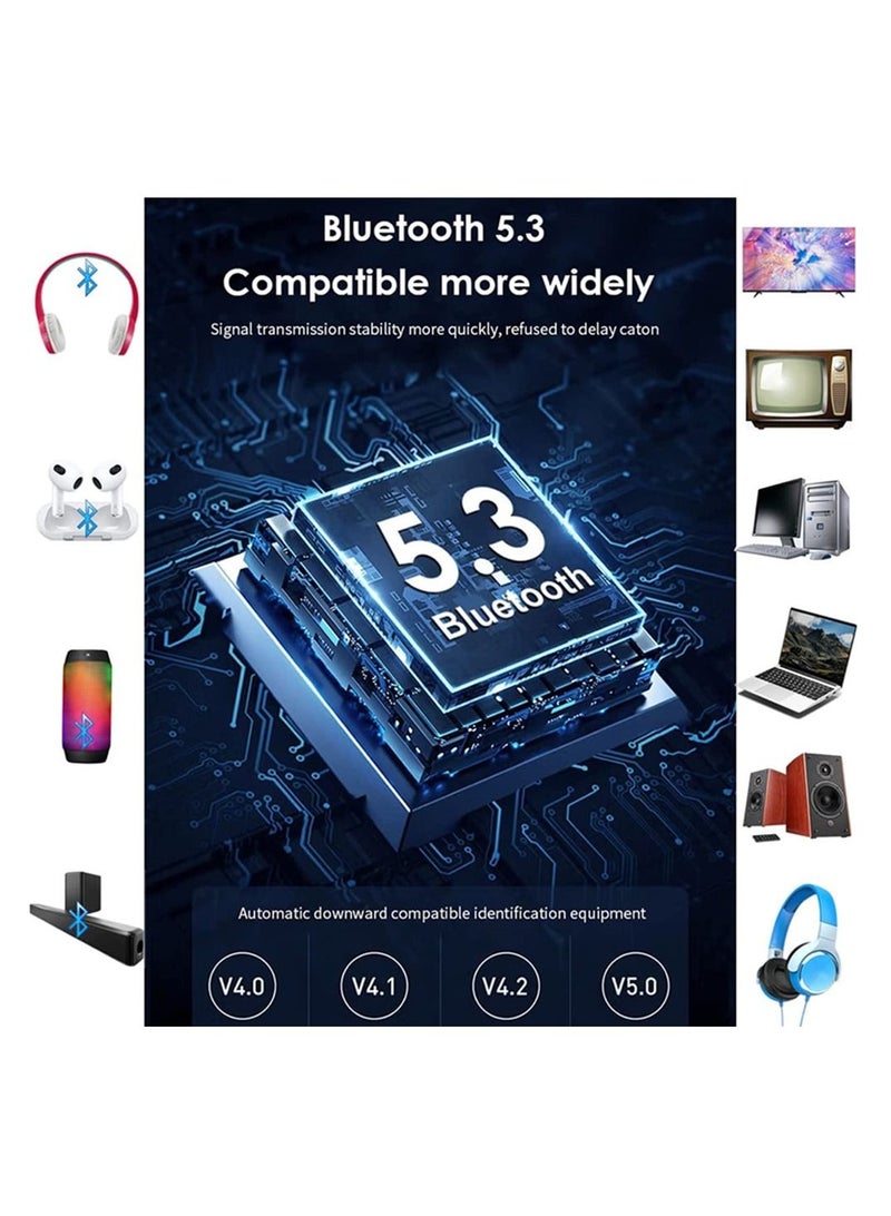 SYOSI, Bluetooth 5.3 Audio Adapter, 2 in 1 Bluetooth Wireless AUX Receiver 1 Drag 2 for TV, Wireless Music Transmitter for Headphones Speakers, Car, Home Stereo System