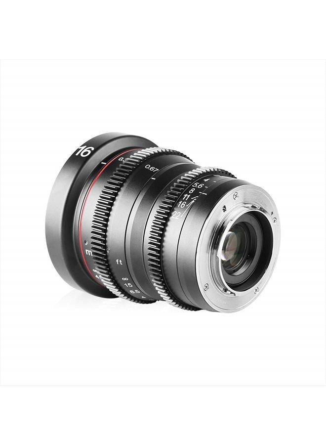 16mm T2.2 Manual Focus Wide Angle Fixed Prime Cinema Lens for M43 Micro Four Thirds MFT Mount Cameras and Cinema Camera BMPCC