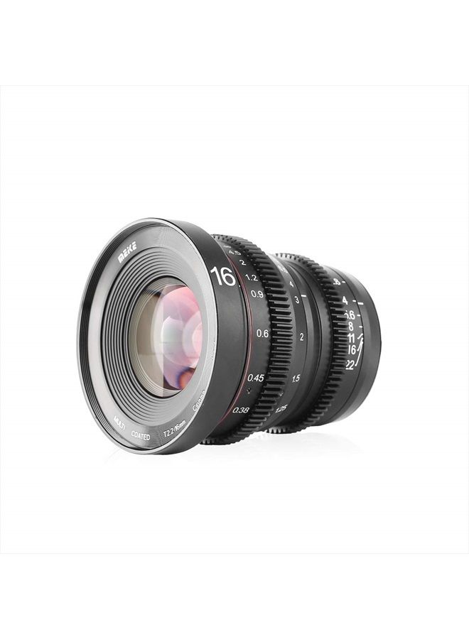 16mm T2.2 Manual Focus Wide Angle Fixed Prime Cinema Lens for M43 Micro Four Thirds MFT Mount Cameras and Cinema Camera BMPCC
