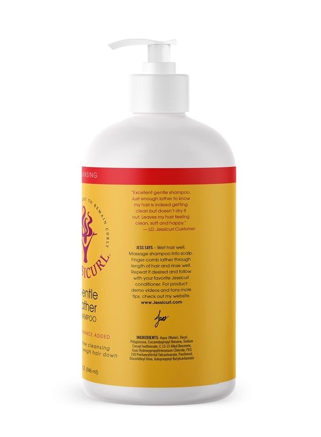 , Gentle Lather Shampoo, No Fragrance Added, 32 Fl oz. Cleansing Curly Hair Shampoo, Vegan, Sulfate Free Shampoo