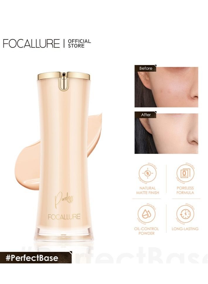 Perfect Base Lasting Poreless Liquid Foundation Medium to Full Coverage with Matte Finish Covers Blemishes & Under-Eye Circles for All Skin Types-02 bEIGE