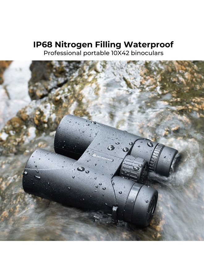 IP68 10 Meters Waterproof 10x42 Compact Binoculars for Kids and Adults, with Tripod Converter, BAK4 Prism, FMC Lens, Cleaning Cloth for Bird Watching Hunting Travel Camping Stargazing