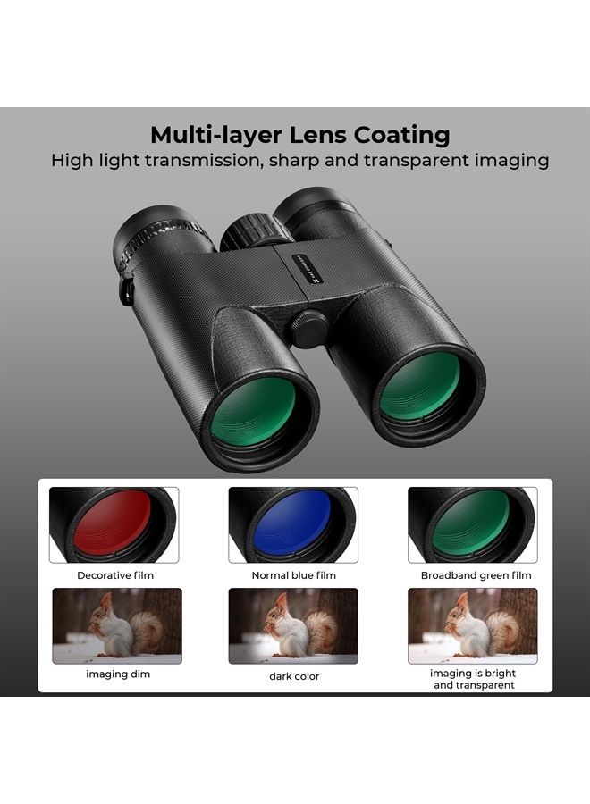 10x42 Compact Binoculars for Kids and Adults, IP66 Waterproof with Tripod Converter, BAK4 Prism, FMC Lens, Cleaning Cloth for Bird Watching Hunting Travel Camping Stargazing
