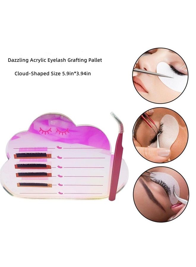 Dazzling Eyelash Grafting Pallet, Acrylic Lash Tile holder, Makeup Palette Eyelash Extensions Storage Gasket Pads with Suction for Tweezers (Cloud-Shaped C)
