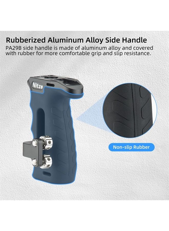 Ergonomic Side Handle with 1/4” Screws, Rubberized Aluminum Left/Right Side Handle for Camera and Monitor Rigs - PA29B