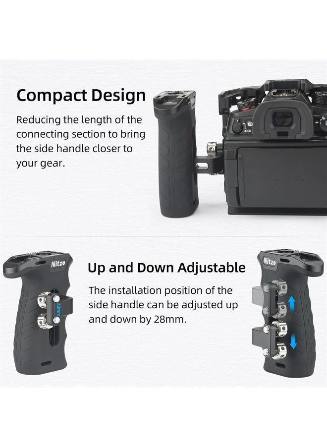 Ergonomic Side Handle with 1/4” Screws, Rubberized Aluminum Left/Right Side Handle for Camera and Monitor Rigs - PA29B