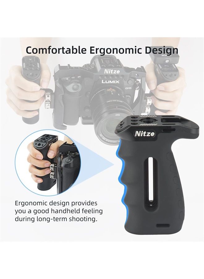 Ergonomic Side Handle with 1/4” Screws, Rubberized Aluminum Left/Right Side Handle for Camera and Monitor Rigs - PA29B