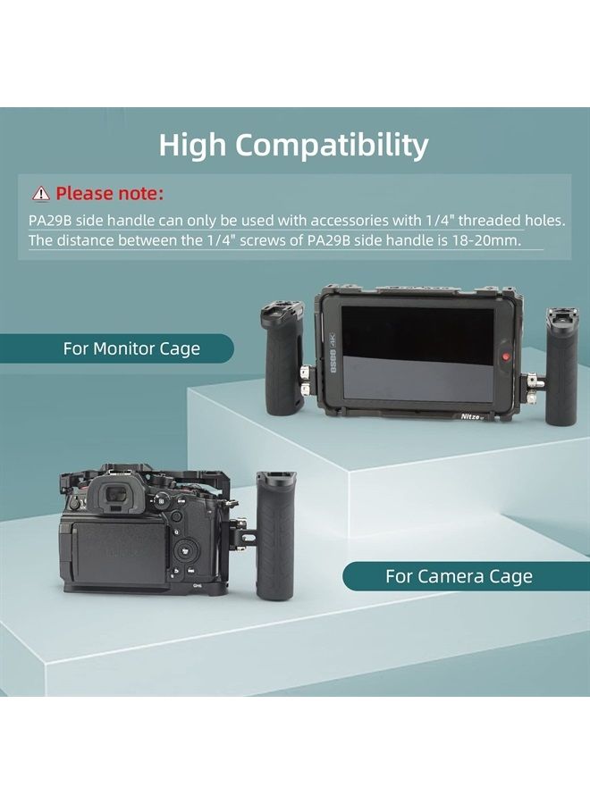 Ergonomic Side Handle with 1/4” Screws, Rubberized Aluminum Left/Right Side Handle for Camera and Monitor Rigs - PA29B