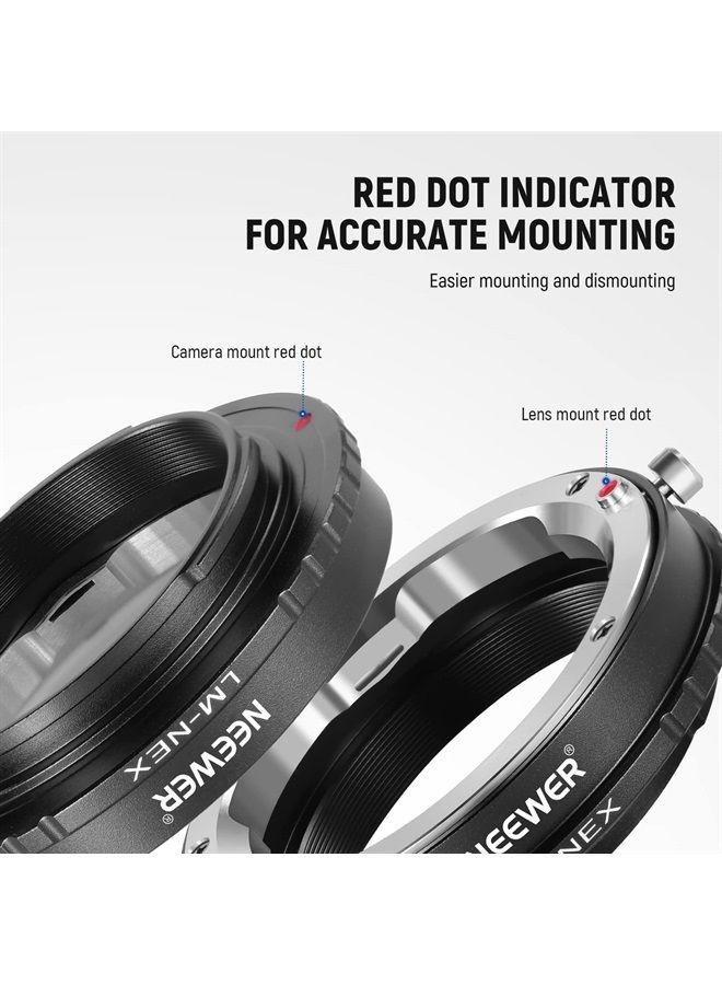 NEEWER Lens Mount Adapter Manual Focus Ring Compatible with Leica M Mount Lens to Sony E Mount Camera, Compatible with Sony A1 A9 A7 A7C A7R A7S A6600 A6400 A5000 NEX-7 NEX-6 NEX-5 ZV-E10 FX30