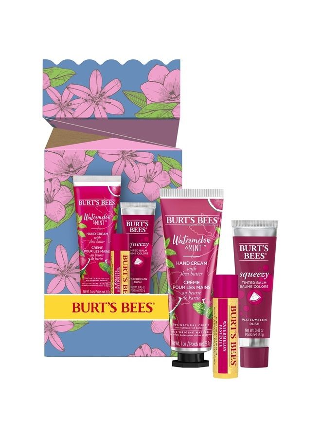 Mothers Day Gifts for Mom, 3 Self Care Products, You're One in a Melon - Watermelon & Mint Hand Cream, Watermelon Lip Balm & Watermelon Rush Squeezy Tinted Lip Balm (Packaging May Vary)
