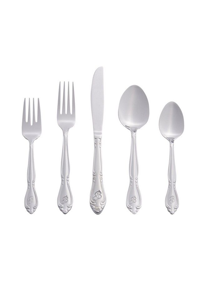 5417843B Rose 46 Piece Monogrammed Flatware Set Letter B No Size Silver