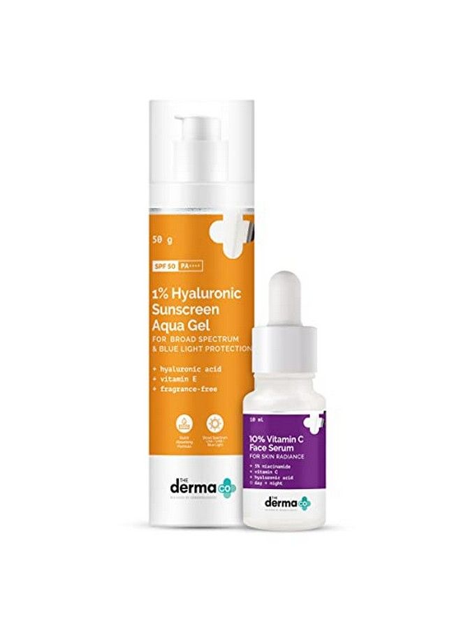 Glow & Protect Combo 10% Vitamin C Face Serum (30 Ml) + 1% Hyaluronic Sunscreen Aqua Gel (50 G)