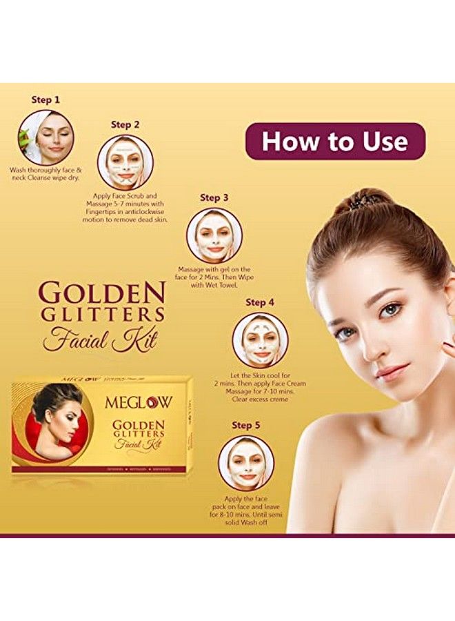 Beauty Combo Pack Of 3 Golden Glitters Facial Kit (105G) With 5 Easy Steps For Golden Glow ;; Gold Bleach ((2)50G) With Prompt Radiance ;; Deeply Cleanses Skin ;; Nourish Hydrate And Soothes The Skin