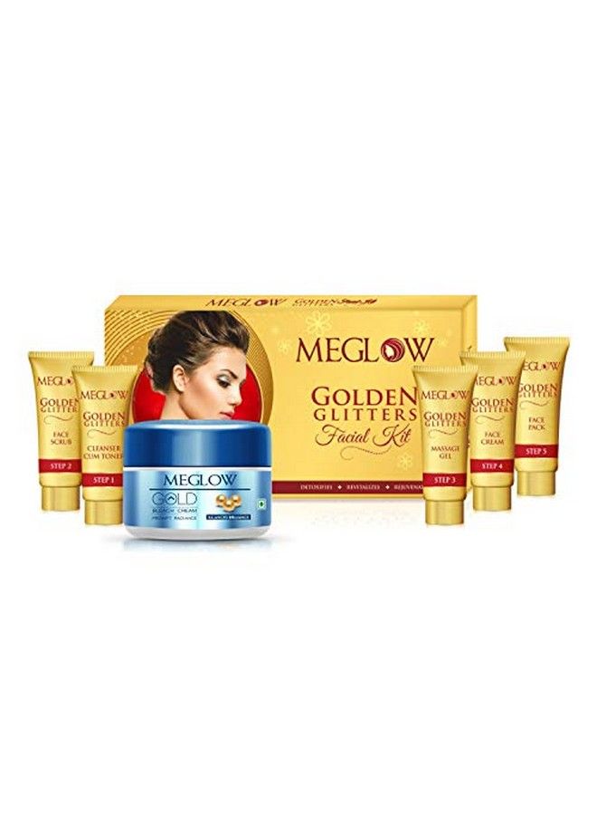 Beauty Combo Pack Of 3 Golden Glitters Facial Kit (105G) With 5 Easy Steps For Golden Glow ;; Gold Bleach ((2)50G) With Prompt Radiance ;; Deeply Cleanses Skin ;; Nourish Hydrate And Soothes The Skin