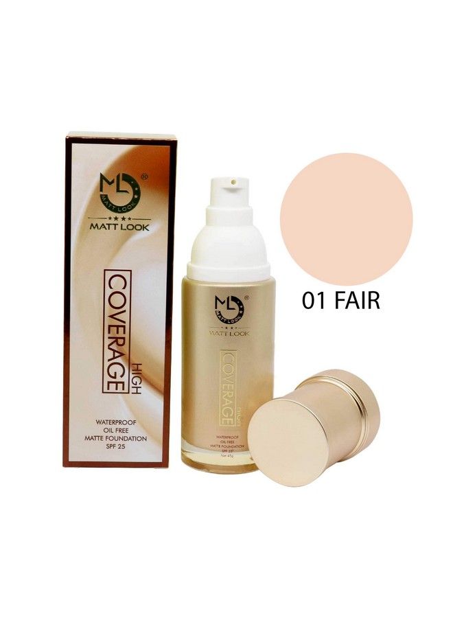 High Coverage Waterproof Oil Free Matte Foundation Spf 25 Fair (45G)