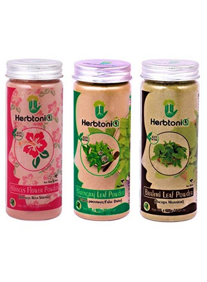 100% Natural Hibiscus Flower Powder 150G Bhringraj Leaf Powder 150G Brahmi Leaf Powder 150G For Hair Pack (Pack Of 3 150G X 3 = 450G)