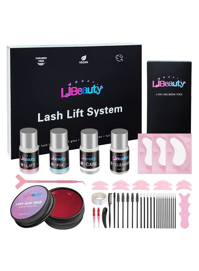 Lash Lift Kit with New Glue Balm Lash Perm Kit Korea for Eyelash Curling and Brow Lamination Complete Tools DIY Set Easy for Beginner Use at Salon & Home (Pink)