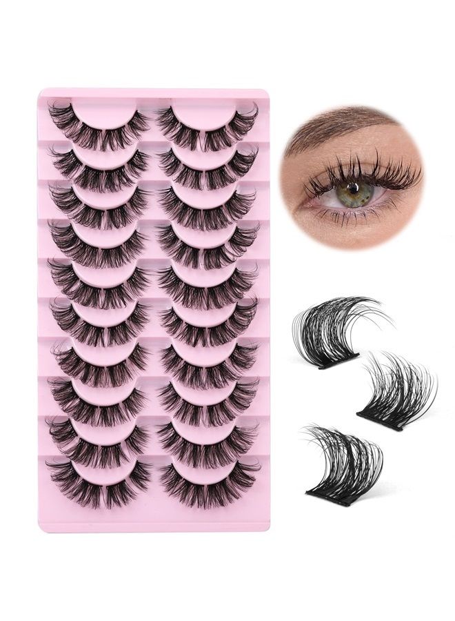 Cluster Lashes Extension Strip Eyelashes Individual Cat Eye Lashes Thick Volume DIY Lashes that Look like Extension Natural Fluffy Faux Mink Lashes 16MM Pestañas Postizas 10 Pairs Pack