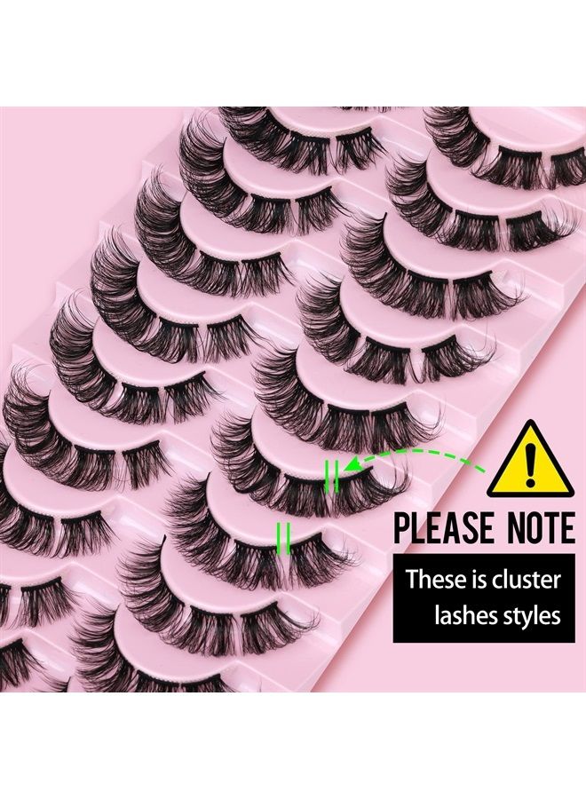 Cluster Lashes Extension Strip Eyelashes Individual Cat Eye Lashes Thick Volume DIY Lashes that Look like Extension Natural Fluffy Faux Mink Lashes 16MM Pestañas Postizas 10 Pairs Pack