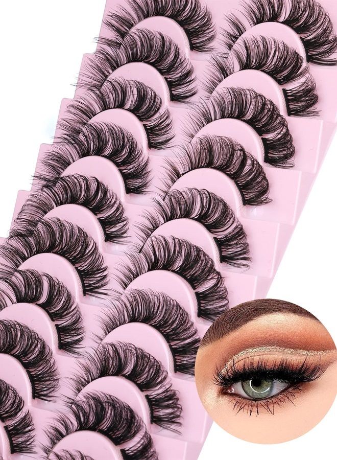 Cluster Lashes Extension Strip Eyelashes Individual Cat Eye Lashes Thick Volume DIY Lashes that Look like Extension Natural Fluffy Faux Mink Lashes 16MM Pestañas Postizas 10 Pairs Pack