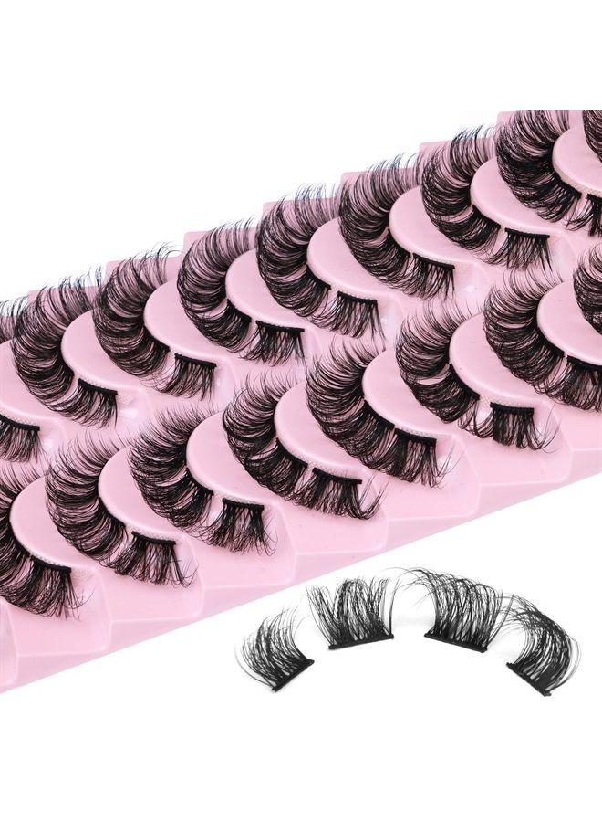 Cluster Lashes Extension Strip Eyelashes Individual Cat Eye Lashes Thick Volume DIY Lashes that Look like Extension Natural Fluffy Faux Mink Lashes 16MM Pestañas Postizas 10 Pairs Pack