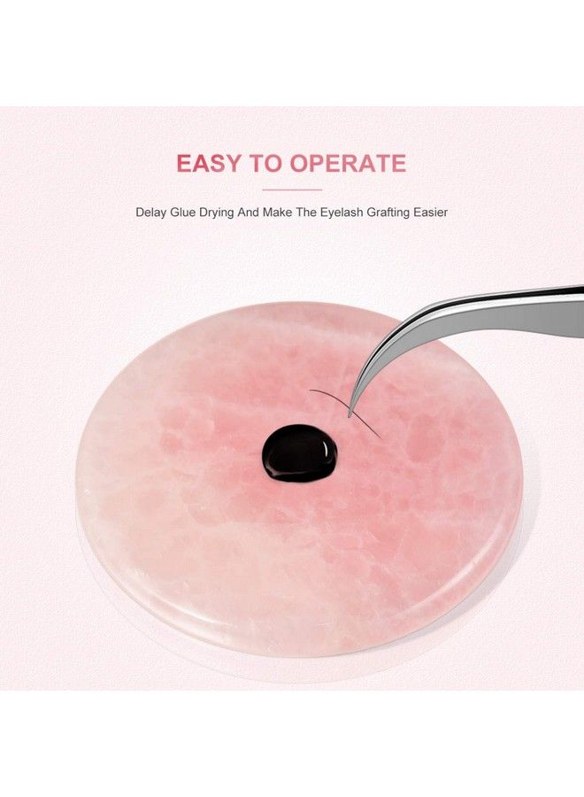 2 Pieces Grafted Eyelash Jade Stones Eyelash Extension Glue Pallet Holder Round Pallet Pad Resin Nail Art Plate Palette Makeup Palette (Pink)