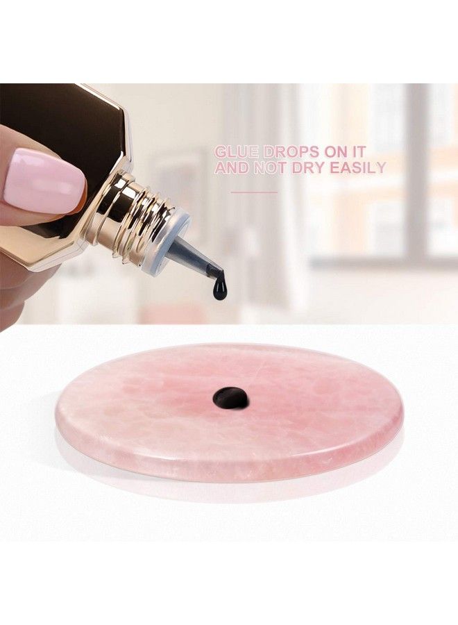 2 Pieces Grafted Eyelash Jade Stones Eyelash Extension Glue Pallet Holder Round Pallet Pad Resin Nail Art Plate Palette Makeup Palette (Pink)