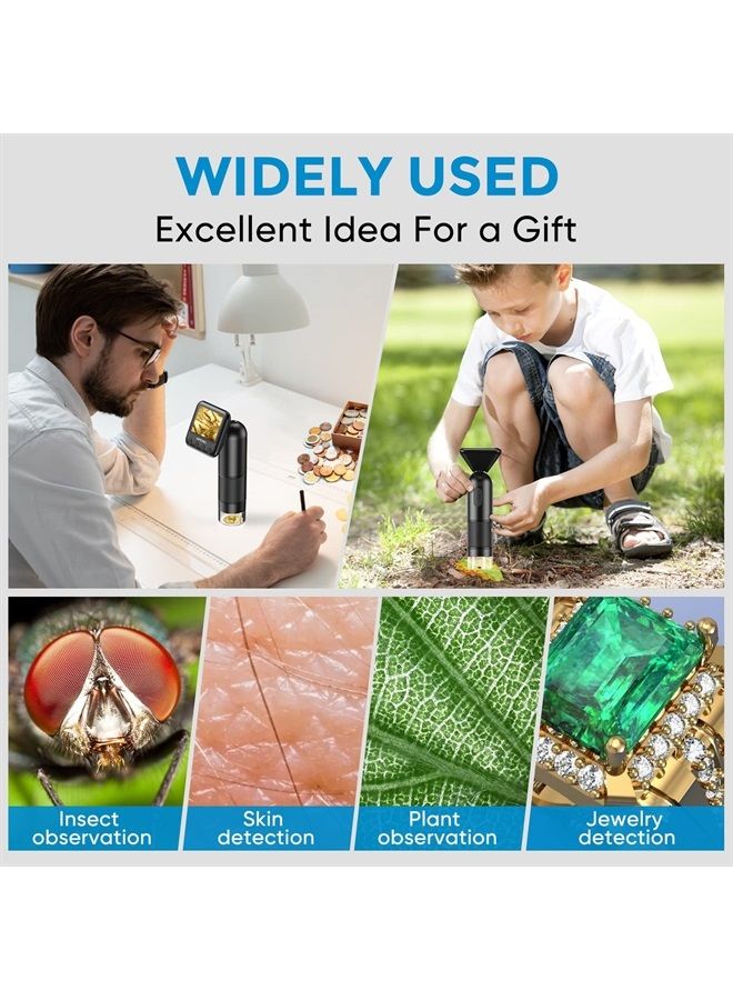 Handheld Digital Microscope with 2” LCD Screen, 800X Pocket Portable Microscope for Kids with Adjustable Lights Coins Electronic Magnifier Camera, USB to PC Including SD Card