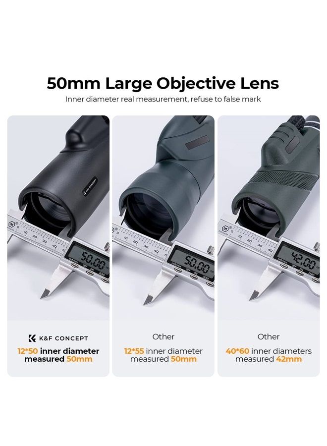 12X50 HD Monoculars, Monoculars Telescope for Adults with BAK4 Prism & FMC Lens, Waterproof Monocular Scope with Dual Focus for Bird Watching Hunting Wildlife Hiking Traveling