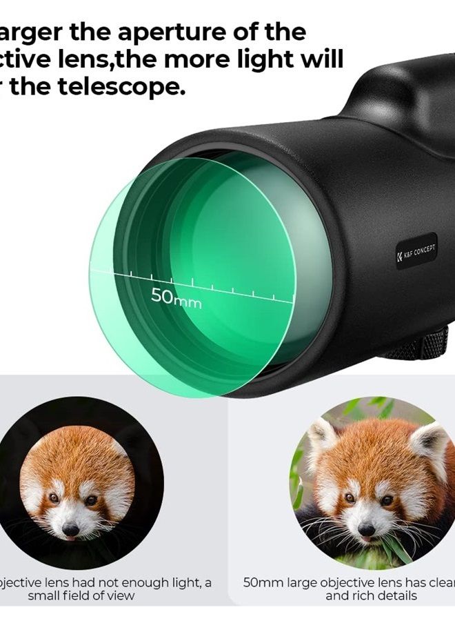 12X50 HD Monoculars, Monoculars Telescope for Adults with BAK4 Prism & FMC Lens, Waterproof Monocular Scope with Dual Focus for Bird Watching Hunting Wildlife Hiking Traveling