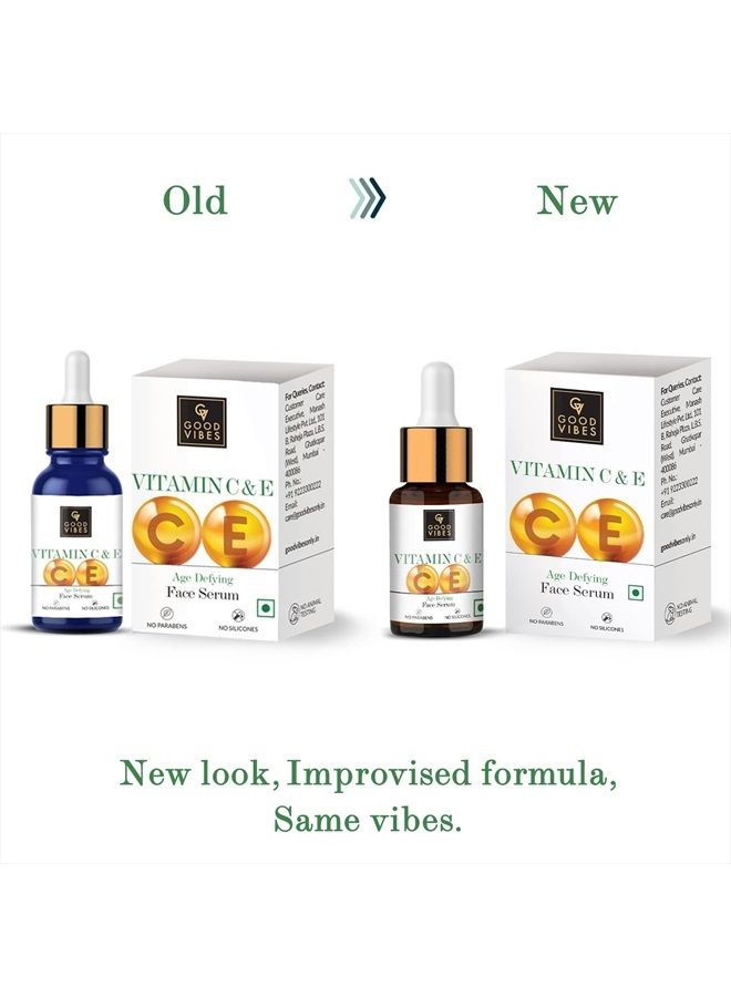 Vitamin C & Vitamin E Age Defying Face Serum | Lightweight Naturally Glowing Serum For All Skin Types | Helps Repair Skin & Wrinkles | No Parabens & Sulphates (10 ml/0.34 Fl Oz)