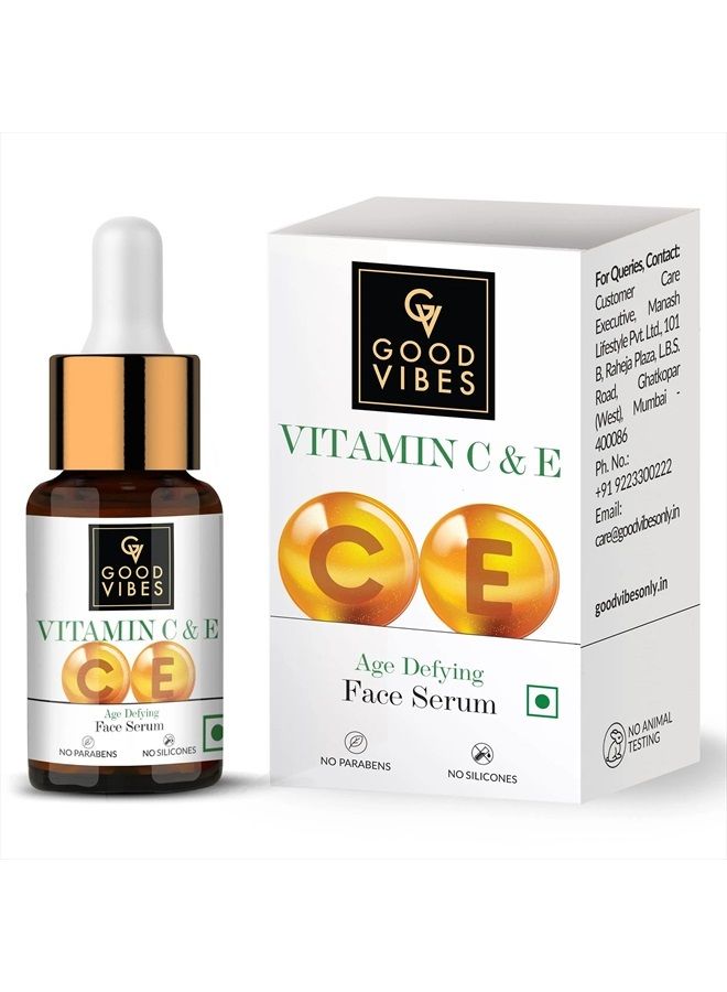 Vitamin C & Vitamin E Age Defying Face Serum | Lightweight Naturally Glowing Serum For All Skin Types | Helps Repair Skin & Wrinkles | No Parabens & Sulphates (10 ml/0.34 Fl Oz)