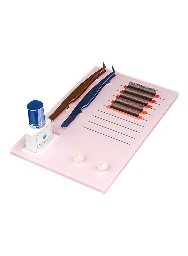 Acrylic Eyelash Grafting Pallet, Lash Tile holder, Bigger Size Glue Cups Eyelash Extensions Storage Gasket Pads with Magnetic Suction for 2 Tweezers(Pink-7.87x5.12in)