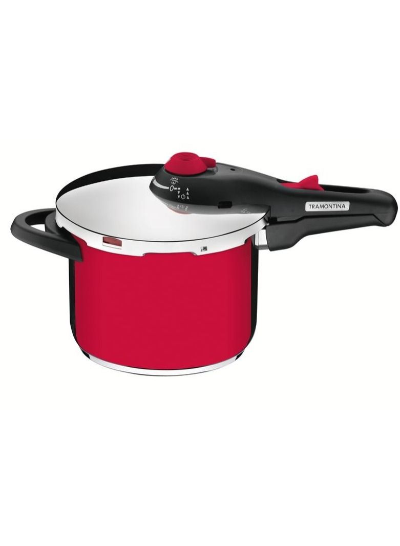 22None Since 1911,Made in Brazil- 22cm Solar 22cm 6L Red Stainless Steel Pressure Cooker with Tri-ply Bottom and 5 Safety Features Red Red
