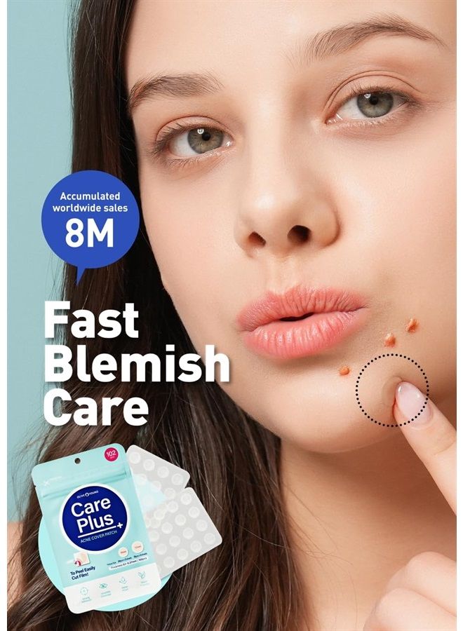Care Plus Spot Patch 1 Pack | Hydrocolloid Acne Korean Spot Patch to Cover Zits, Pimples and Blemishes, for Troubled Skin and Face (102 Count - 10mm*72ea + 12mm*30ea)