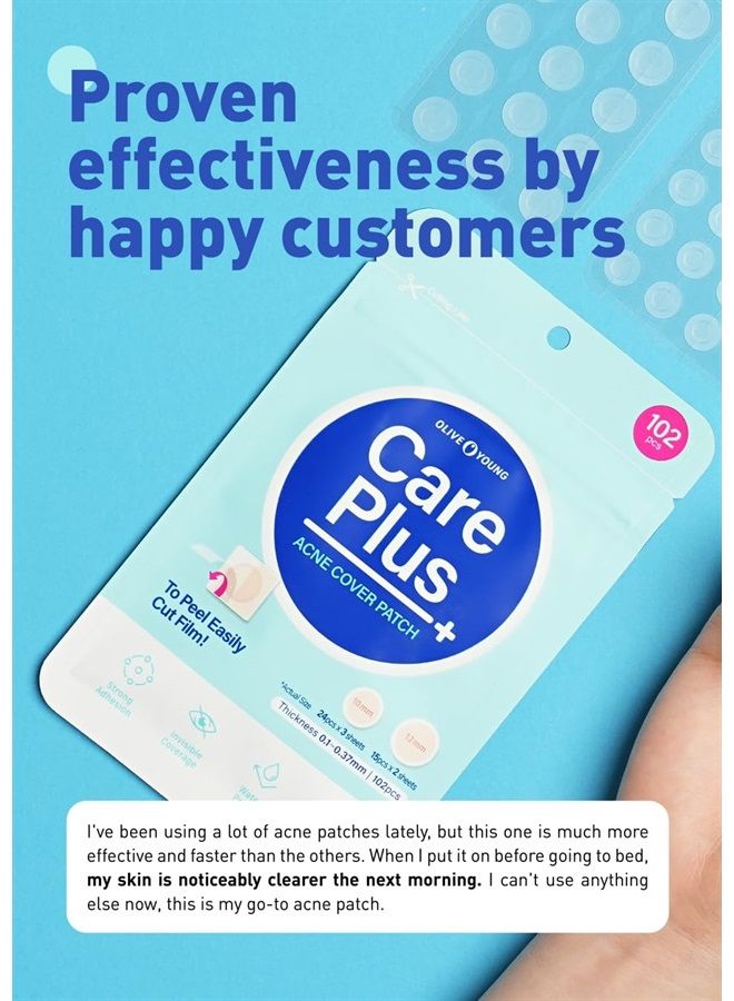 Care Plus Spot Patch 1 Pack | Hydrocolloid Acne Korean Spot Patch to Cover Zits, Pimples and Blemishes, for Troubled Skin and Face (102 Count - 10mm*72ea + 12mm*30ea)