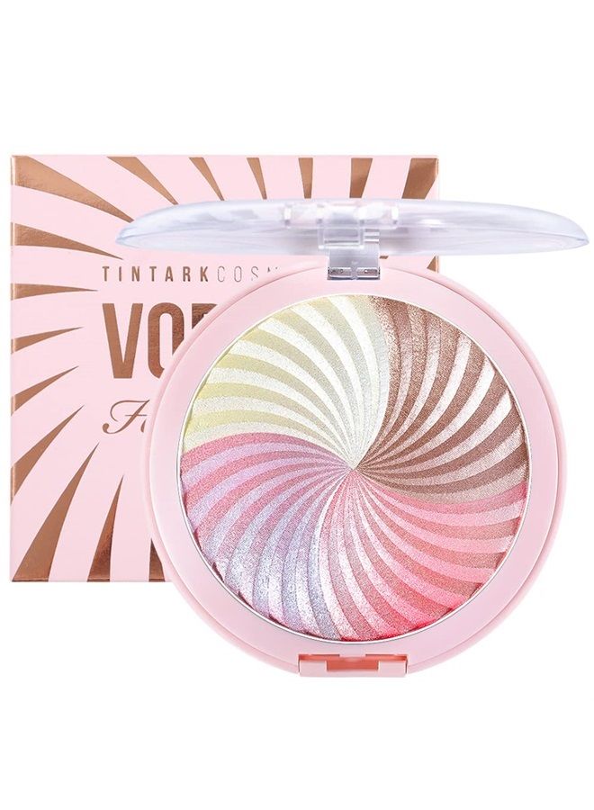 TINTARK 4 inch Supersize Vortex Highlighter Palette for Face Body Cheek,Ultra Shimmer Sparkle Compact,Talc Free,Glow Metallic Glitter Brighten Illuminator,Pink Pearl Powder,Rose Gold,Peach,Champagne