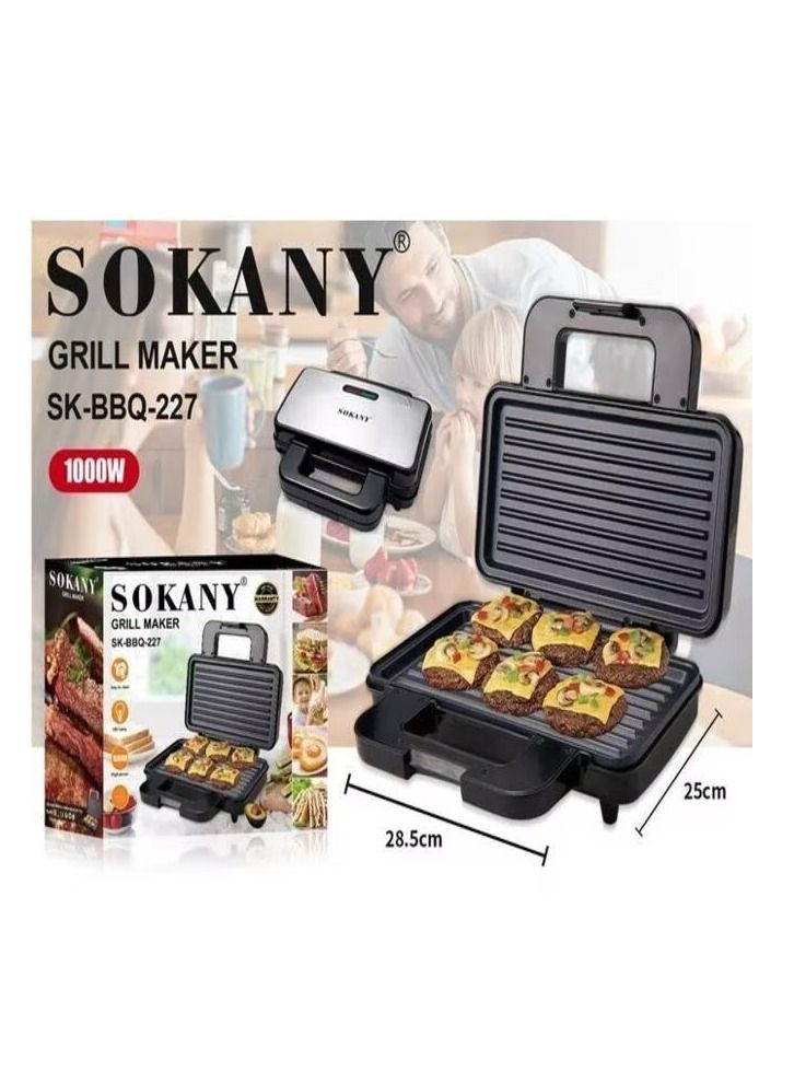 SK-BBQ-227 Non Stick Electric Waffle Pancake Maker Grill & Sandwich Maker Double Heating