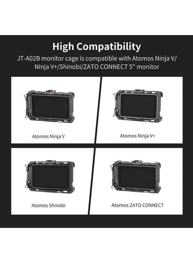 Cage for Atomos Ninja V/Ninja V+ / Shinobi/ZATO Connect Monitors with Sunhood, HDMI Cable Clamp and Built-in NATO Rail - JT-A02B