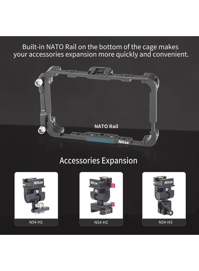 Cage for Atomos Ninja V/Ninja V+ / Shinobi/ZATO Connect Monitors with Sunhood, HDMI Cable Clamp and Built-in NATO Rail - JT-A02B