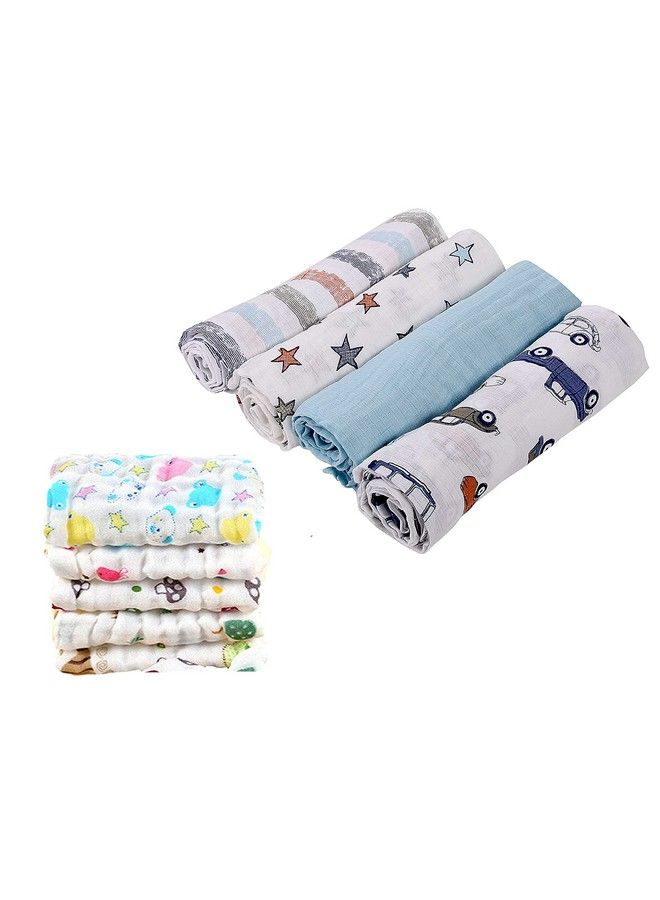 Organic Muslin New Born Baby Gift Set Blue White 9 Items Pack Of 4 Muslin Swaddle Pack Of 5 Muslin Napkin