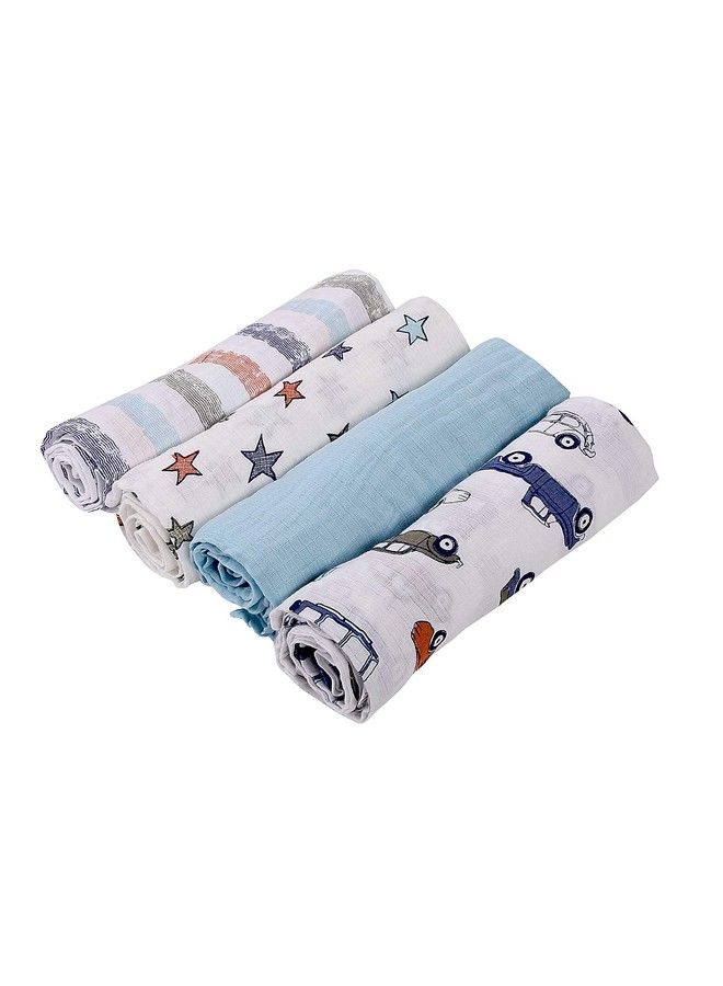 Organic Muslin New Born Baby Gift Set Blue White 9 Items Pack Of 4 Muslin Swaddle Pack Of 5 Muslin Napkin