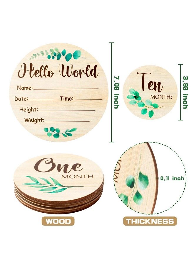 Wooden Baby Monthly Milestone Cards With Announcement Sign 7Pcs Double Sided Hello World Baby Birth Announcement Milestone Discs Newborn Month Milestone First Year Photo Props For Boys Girls