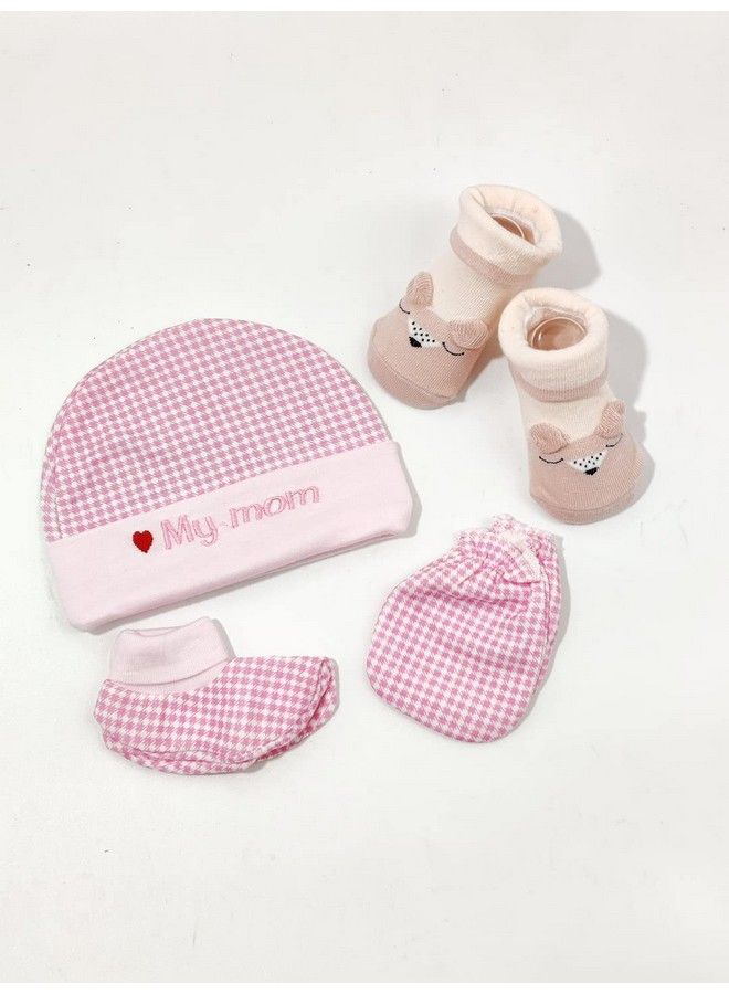 Moms Home Newborn Baby Cmb Bib And Antiskid Socks Set Combo Gift Set ; 0 6 Months ; Pink