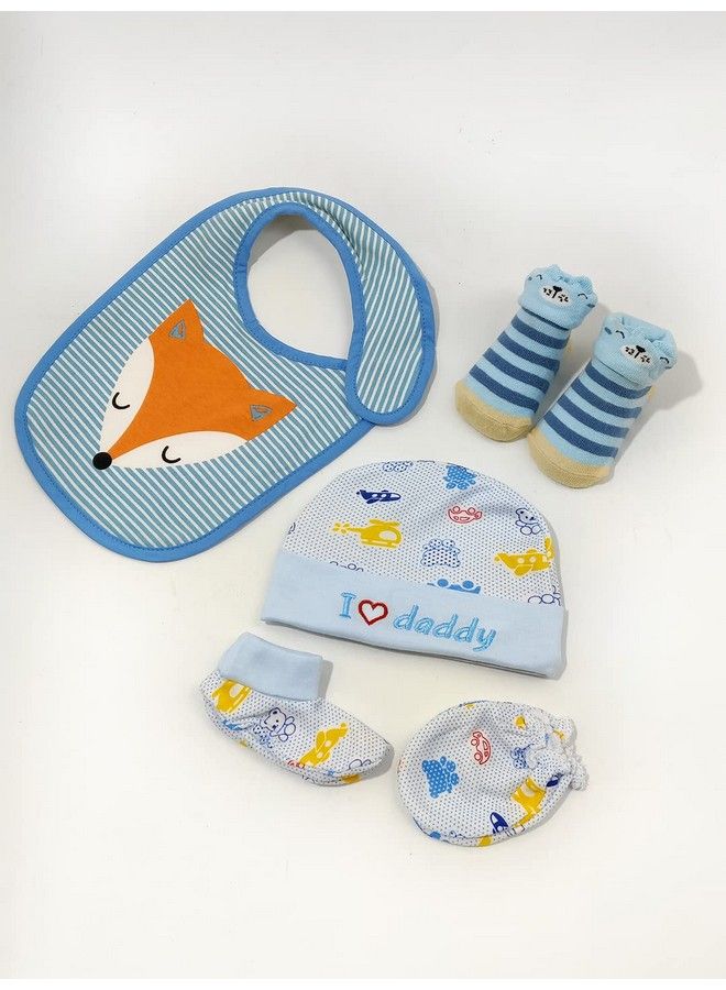 Moms Home Newborn Baby Cmb Bib And Antiskid Socks Set Combo Gift Set ; 0 6 Months ; Blue