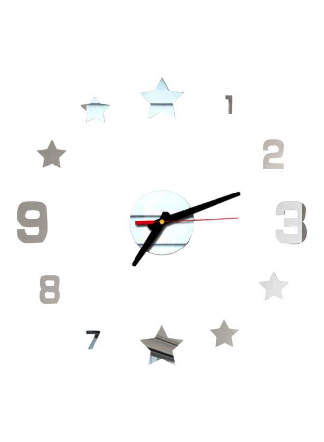 DIY Mirror Stars And Numbers Patterned Wall Clock Silver 14x10x4cm